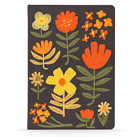 Denik Embroidered Journal Notebook, 8-1/2" x 9-1/2", Ruled, Chunky Flowers