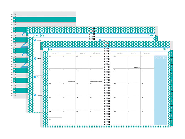 Divoga® Fashion Weekly/Monthly Planner, 8 1/2" x 11", Teal Stripe, July 2016-June 2017