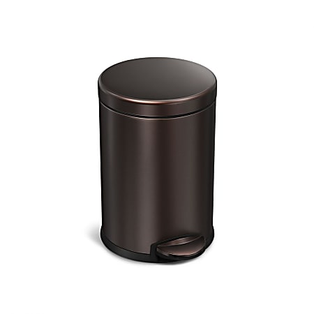 simplehuman® Round Stainless-Steel Mini Step Trash Can, 1.2 Gallons, 12-1/8"H x 7-5/8"W x 10"D, Dark Bronze
