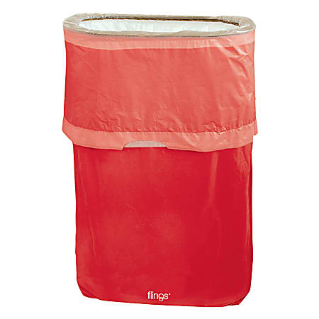 Amscan Pop-Up Plastic Trash Fling Bins, 13 Gallons, Apple Red, Pack Of 3 Bins