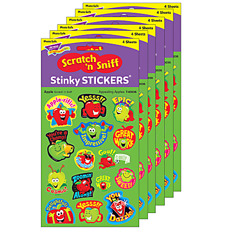 Trend Stinky Stickers, Mixed Shapes/Apple, 60 Stickers Per Pack, Set Of 6 Packs