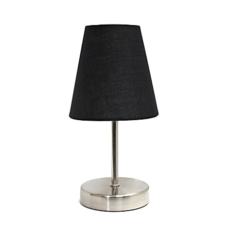 Creekwood Home Nauru Petite Metal Stick Table Lamp, 10-1/2"H, Black Shade/Sand Nickel Base