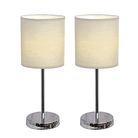 Simple Designs Mini Basic Table Lamp with Fabric Shade, 11"H, White/Chrome, Set of 2 Lamps