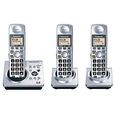 Panasonic® KX-TG1033S DECT 6.0 Digital 3-Handset Expandable Cordless Phone System With Digital Answering System, Silver