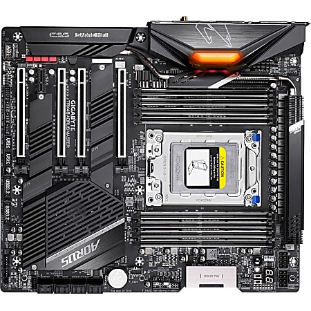 Aorus TRX40 AORUS MASTER Desktop Motherboard - AMD Chipset - Socket sTRX4 - Extended ATX - 256 GB DDR4 SDRAM Maximum RAM - DIMM, UDIMM - 8 x Memory Slots - Gigabit Ethernet - IEEE 802.11 a/b/g/n/ac/ax - 8 x SATA Interfaces