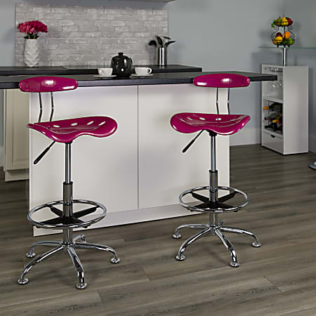 Flash Furniture Vibrant Chrome Drafting Stool with Tractor Seat, Pink/Chrome
