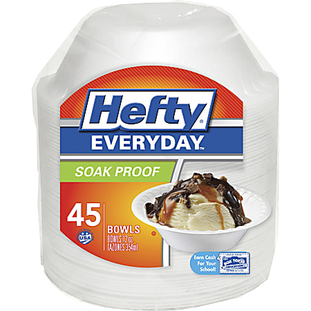Hefty Everyday Soak Proof 12-oz Bowls - - Foam Bowl - Disposable - White - 45 / Pack