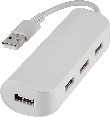 Ativa® 4-Port USB 2.0 Hub, 8.1"H x 3"W x 1.2"D, Silver, 58569