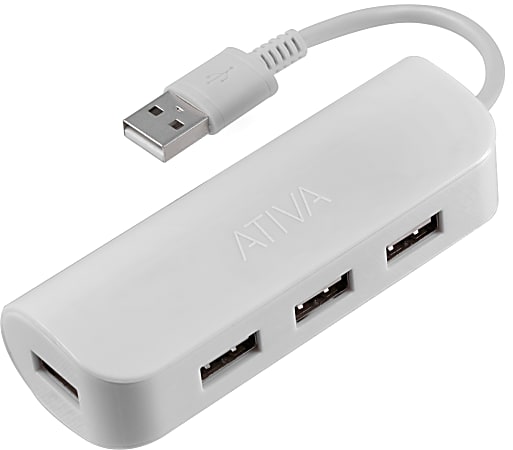 Ativa 4 Port USB 2.0 Hub 8.1 H x 3 W x 1.2 D Silver 58569 - Office Depot
