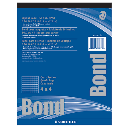 Staedtler® Bond Paper, 8 1/2" x 11", 4 x 4, White With Blue Grid, 50 Sheets