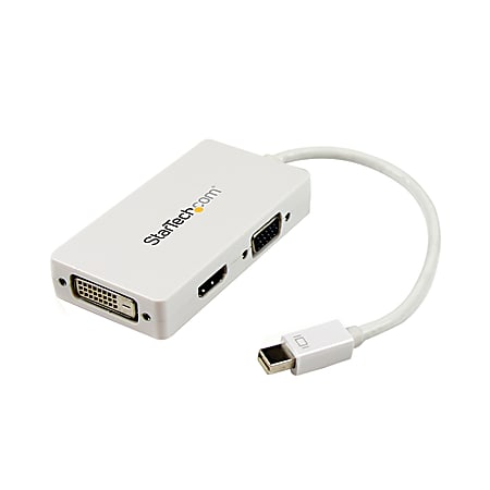 StarTech.com Travel A/V 3-in-1 Mini DisplayPort To VGA DVI Or HDMI Adapter, White