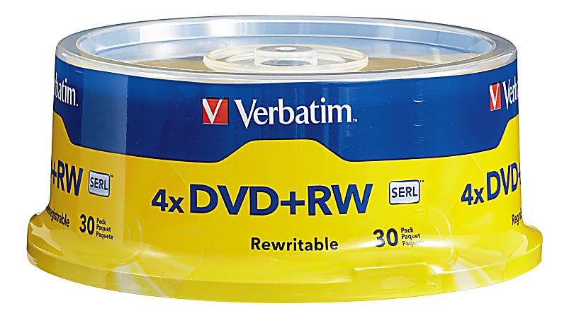 Verbatim® DVD+RW Rewritable Media Spindle, 4.7GB/120 Minutes, Pack Of 30