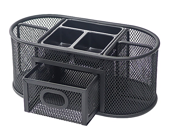 10 Compartments Mesh Desk Organizer with Drawers, Black