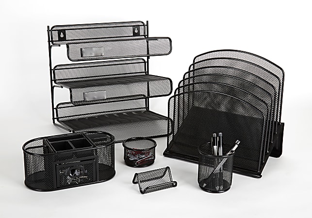 Modern Metal Mesh Office Supply Organizers, Black Desktop