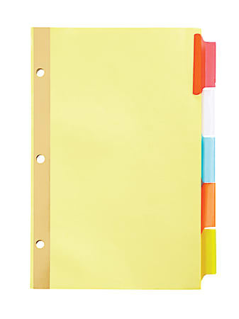 Office Depot® Brand Mini Insertable Dividers With Tabs, 5 1/2" x 8 1/2", Assorted Colors, 5-Tab