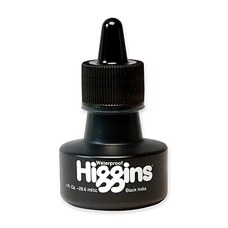 Vintage Glass Bottle HIGGINS American India Ink Black With Old Rubber  Stopper