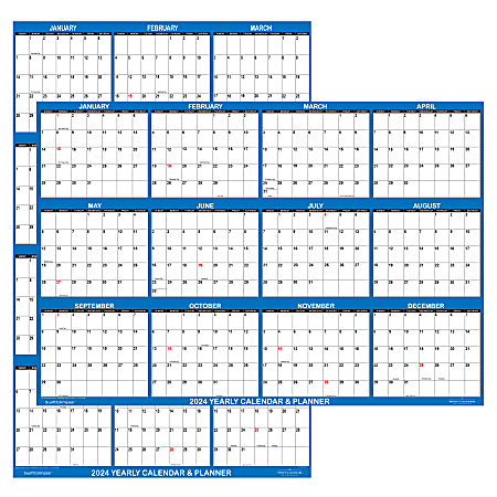 2024 SwiftGlimpse Wet/Dry-Erase Laminated Reversible Yearly Wall Calendar, 24" x 18", Navy