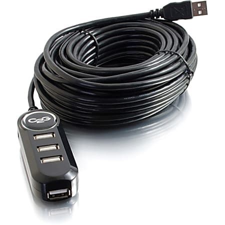 C2G 12m USB 2.0 A Male to A Female 4-Port Active Extension Cable - 39.37 ft USB Data Transfer Cable - First End: 1 x USB 2.0 Type A - Male - Second End: 4 x USB 2.0 Type A - Female - Extension Cable - Black