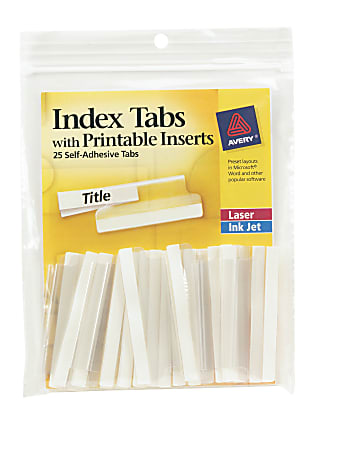 Avery® Insertable Self-Adhesive Index Tabs With Printable Inserts, 2", Clear, Pack Of 25