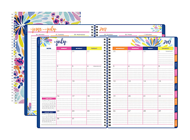 Divoga® Happy Thought Weekly/Monthly Academic Planner, 8" x 11", Multicolor, July 2017 to June 2018