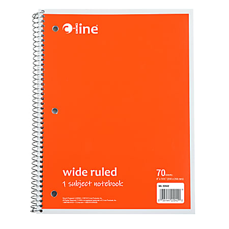 C-Line Wide Rule Spiral Notebooks, 8" x 10-1/2", 1 Subject, 70 Sheets, Orange, Case Of 24 Notebooks