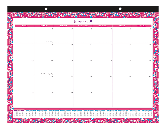 Office Depot® Brand Boho Floral Monthly Desk Pad Calendar, 22" x 17", January to December 2018 (RY18PFPY06)