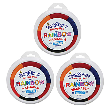 Ready 2 Learn Jumbo 6-in-1 Circular Washable Stamp Pads, 5-3/4", Rainbow, Pack Of 3 Pads