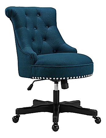 Linon Dallas Fabric Mid-Back Home Office Chair, Azure Blue/Black