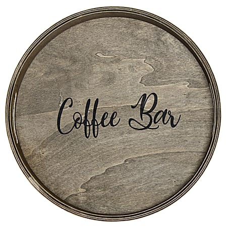 Elegant Designs Decorative Round Serving Tray, 1-11/16”H x 13-3/4”W x 13-3/4”D, Rustic Gray Wash Coffee Bar