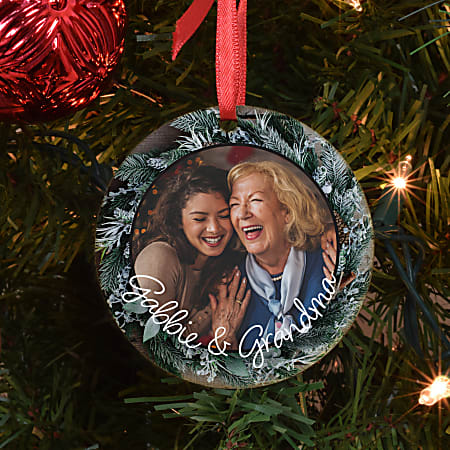 Round Christmas Ornament with Engraved Ribbon Shape, Paint by Line