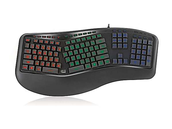 Adesso Tru-Form 150 3-Color Illuminated Ergonomic Keyboard, Black, AKB-150EB