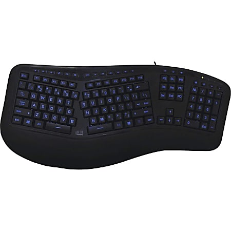 Adesso Tru-Form 150 3-Color Illuminated Ergonomic Keyboard, Black, AKB-150EB