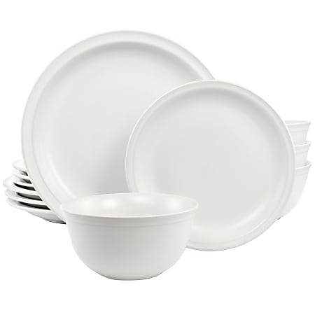Gibson Home Siam 12-Piece Round Stoneware Dinnerware Set, White