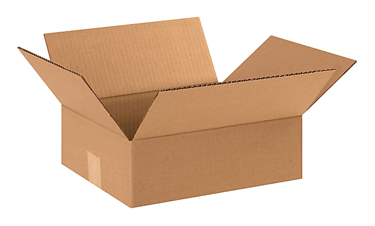 Partners Brand Flat Corrugated Boxes, 12" x 10" x 4", Kraft, Pack Of 25