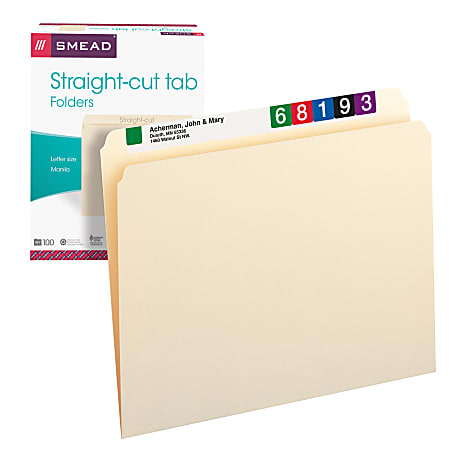 Smead® File Folders, Letter Size, Straight Cut, Manila, Pack Of 100