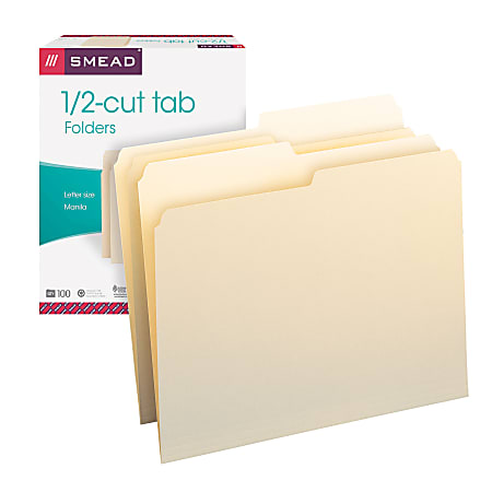 Smead® Manila File Folders, Letter Size, 1/2 Cut, Pack Of 100