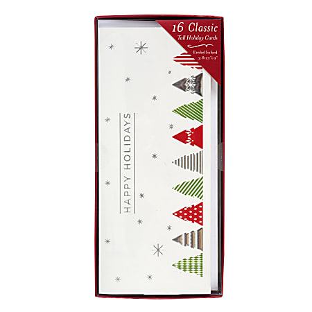 Markings by C.R. Gibson® Holiday Cards With Envelopes, 9" x 3 13/16", Happy Holidays Trees, Pack Of 16