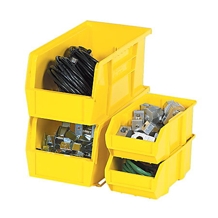 B O X Packaging Plastic Stackable Bin Boxes, 3"H x 4 1/8"W x 7 3/8"D, Yellow, Pack Of 24