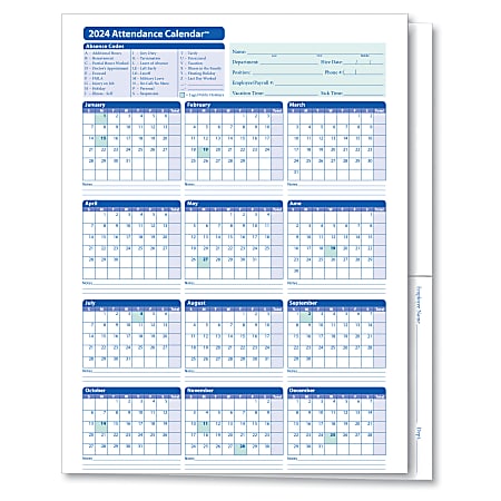 ComplyRight 2024 Attendance Calendar Folders, 9 3/8" x 11 3/4", White, Pack Of 25