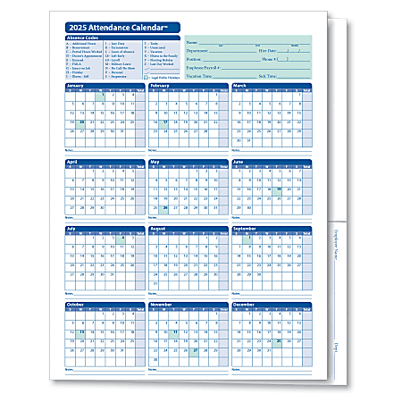 ComplyRight 2024 Attendance Calendar Folders, 9 3/8" x 11 3/4", White, Pack Of 25