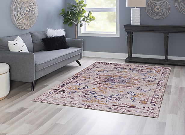 Linon Washable Area Rug 5 x 7 Treville PinkGold - Office Depot