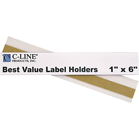 C-Line Peel & Stick Shelf/Bin Plastic Label Holders, 1" x 6", Clear, Pack Of 50