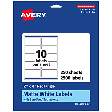 Avery® Permanent Labels With Sure Feed®, 94207-WMP250, Rectangle,