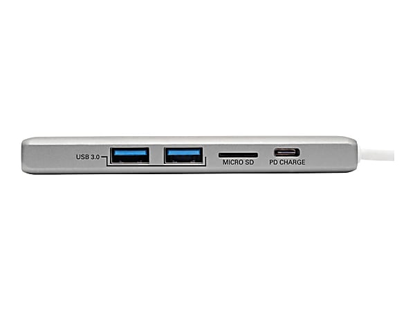 Eaton Tripp Lite Series USB C Docking Station Adapter, 4K @ 30 Hz, HDMI, Thunderbolt 3, PD Charging, Micro SD - Silver, USB Type C, USB-C, USB Type-C - Docking station - USB-C 3.1 / Thunderbolt 3 - HDMI - 1GbE