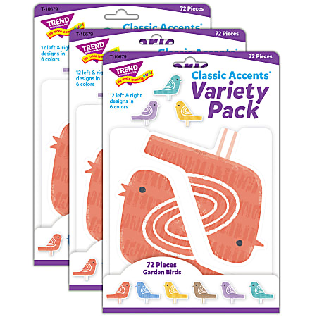Trend Classic Accents, Garden Birds, 72 Accents Per Pack, Bundle Of 3 Packs