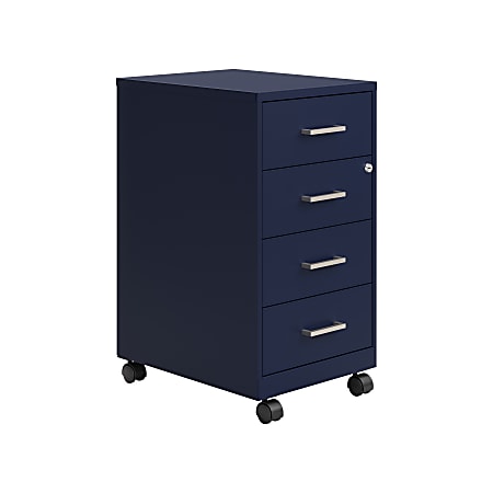 Space Solutions SOHO 18" Deep 4 Drawer Metal Mobile Organizer, 4 Box Drawers, Locking-Navy
