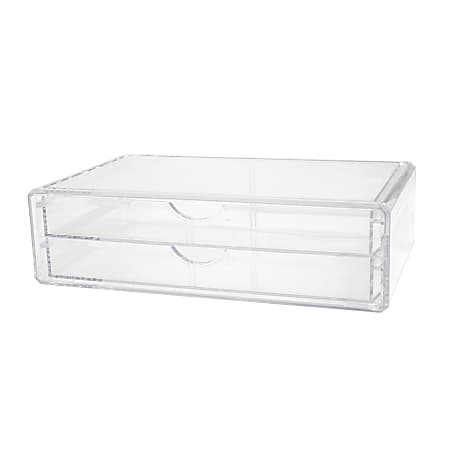 Martha Stewart Brody Plastic Stackable Office Desktop Organizer Box With 2 Drawers, 2"H x 7-3/4"W x 12-3/4"D, Clear