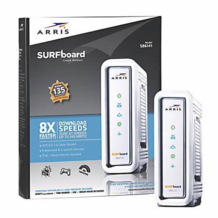 ARRIS SURFboard SB6141 Cable Modem - 1 x Network (RJ-45) - F-type - 444.9 Mbit/s Broadband - Gigabit Ethernet - Desktop