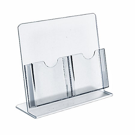 Azar Displays Slant-Back Brochure Holders, 2 Pocket, 8 1/2"H x 9"W x 4"D, Clear, Pack Of 2 Holders