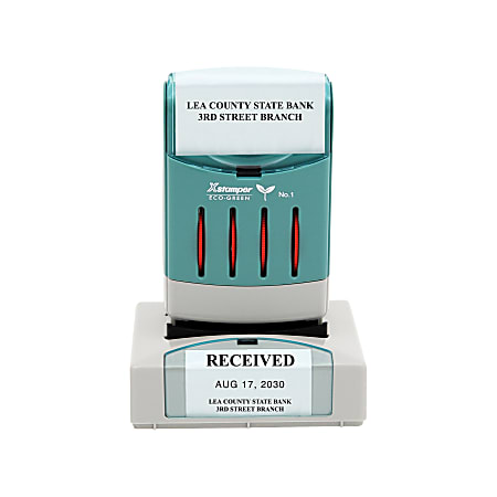 Custom ECO-GREEN Xstamper® Pre-Inked VersaDater® Stamp, N82, 64% Recycled, 1- 3/8" x 2-1/8" Impression